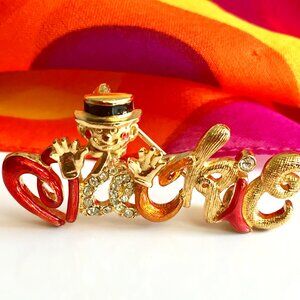 Vintage Bob Mackie Clown Face and Jazz Hands Signature -Brooch Pin